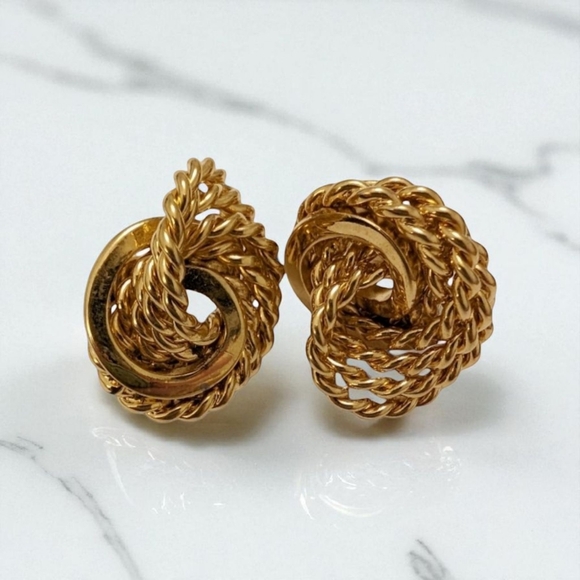 MONET Earrings Gold Spiral Vintage Clip Button Posts Retro Y2K - Picture 1 of 13